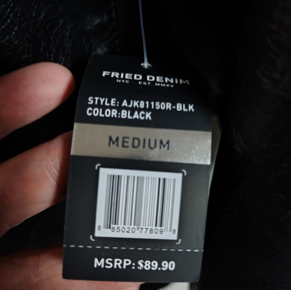 Fried Denim NYC Men's Black Faux Leather Jacket w Removable Jersey Knit Hood M - Picture 4 of 5